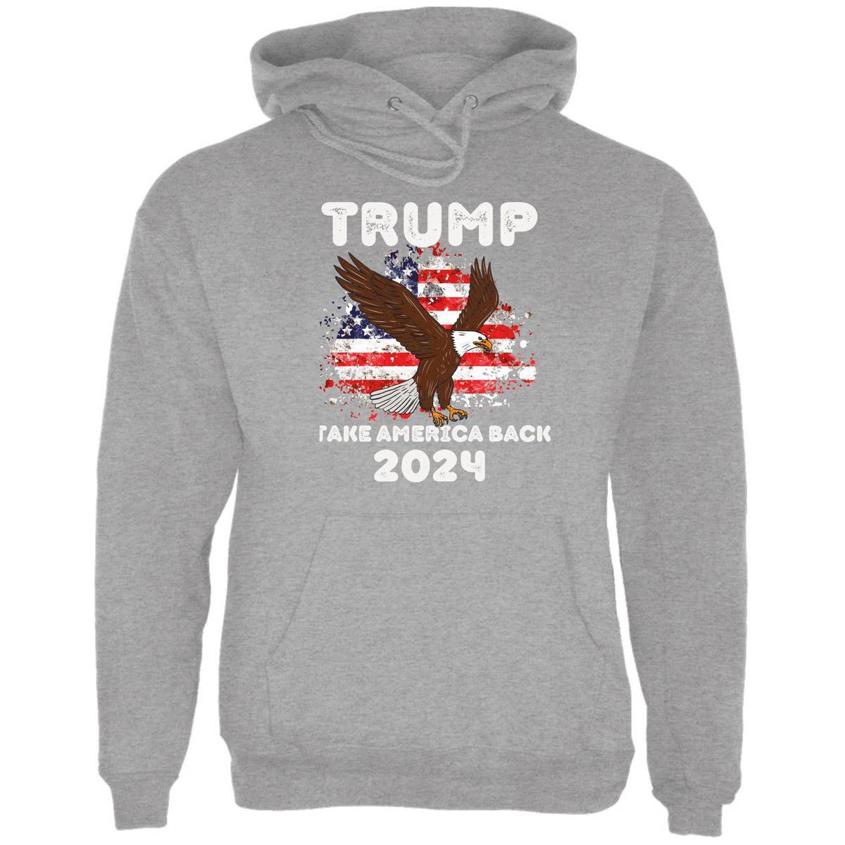 Election 2024 Trump Take America Back 2024 Patriotic Eagle Mens Pullover Hoodie Men's Hoodies Oldglory.com SM Heather Grey 