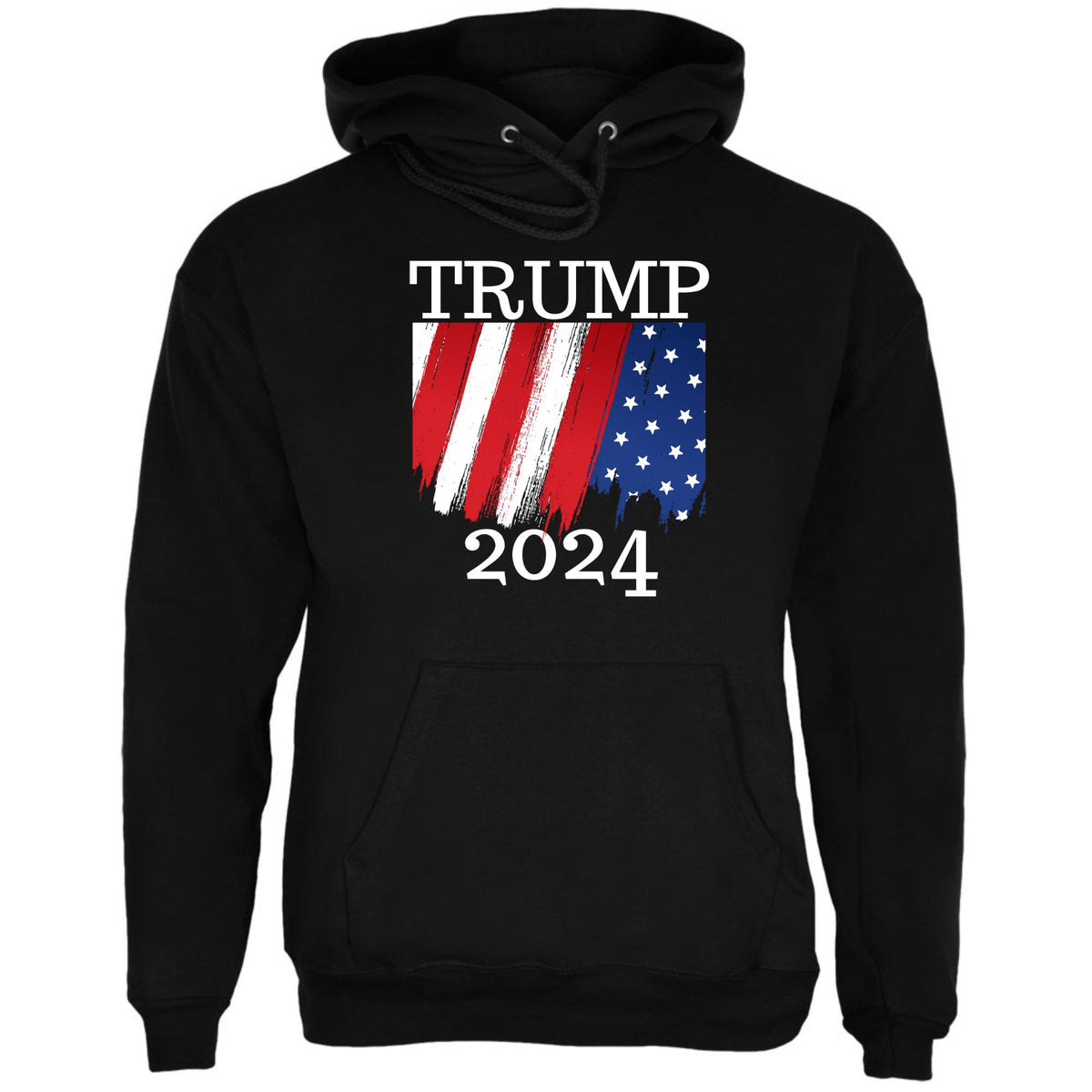 Election 2024 Trump 2024 Paint Stroke American Flag Mens Pullover Hoodie Men's Hoodies Oldglory.com SM Black 