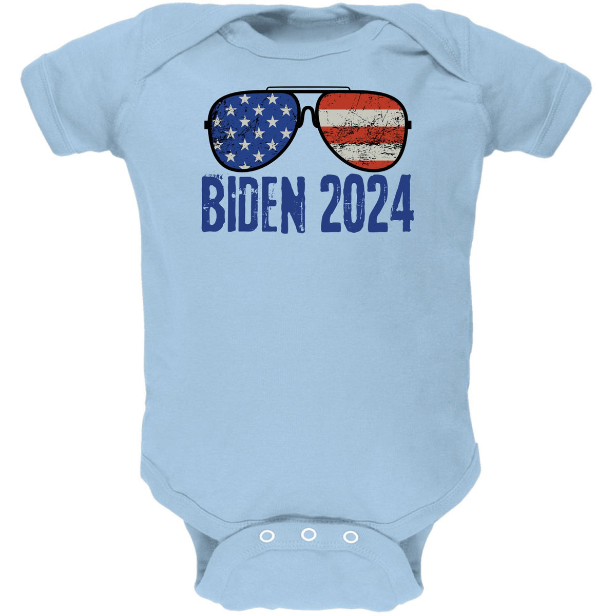 Election 2024 Biden USA Patriotic Aviator Glasses Baby One Piece Baby One Piece Oldglory.com NB Light Blue 