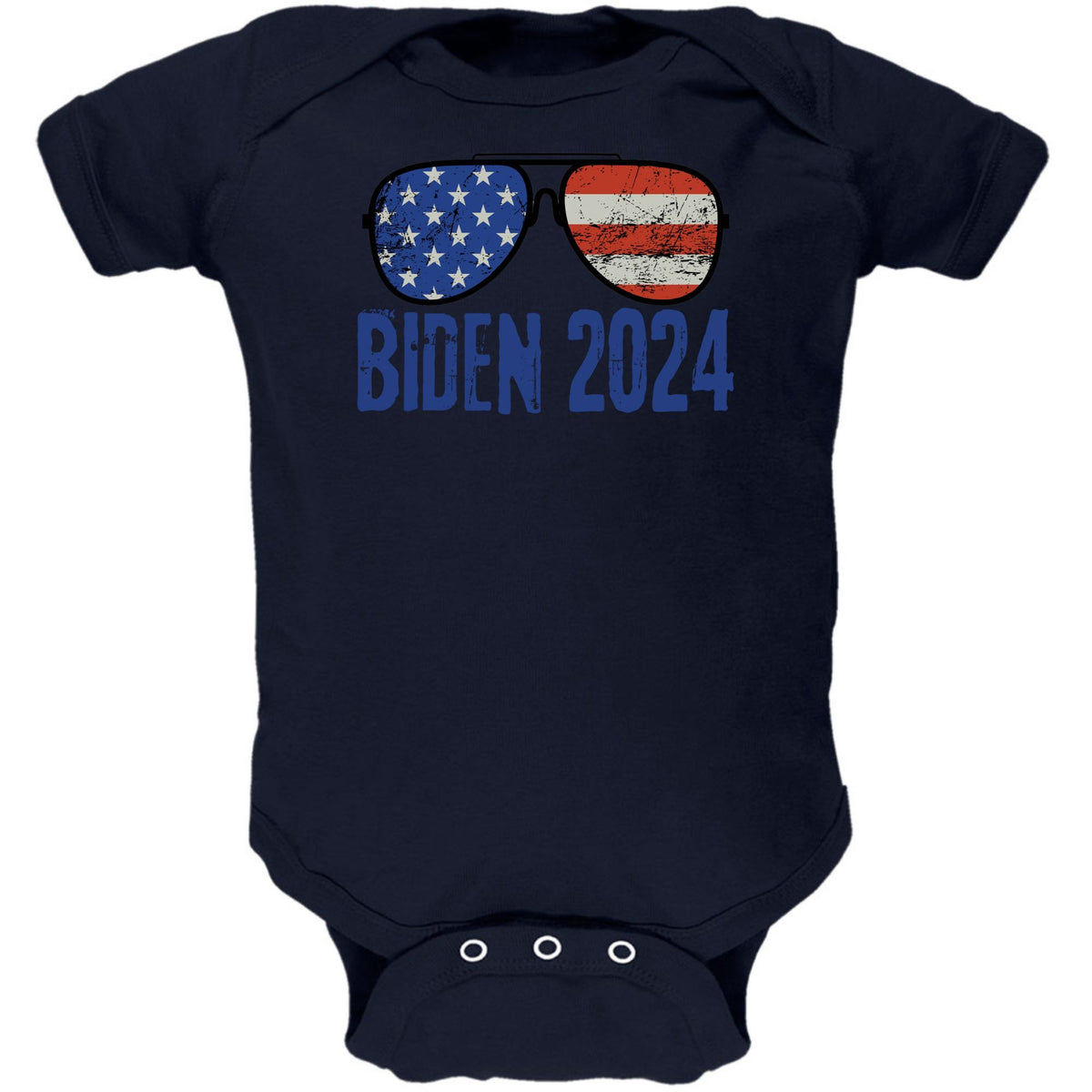 Election 2024 Biden USA Patriotic Aviator Glasses Baby One Piece Baby One Piece Oldglory.com NB Navy 