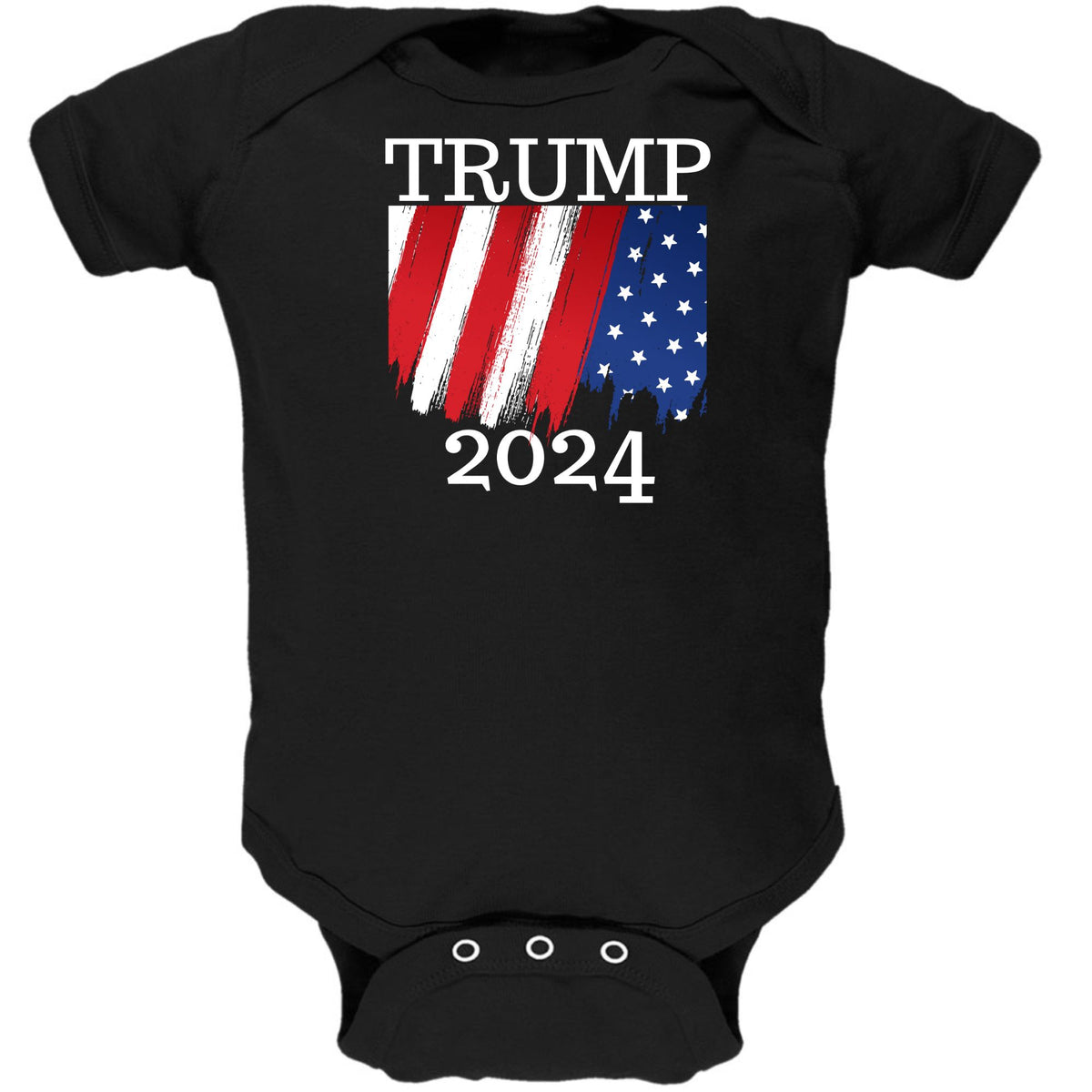 Election 2024 Trump 2024 Paint Stroke American Flag Baby One Piece Baby One Piece Oldglory.com NB Black 