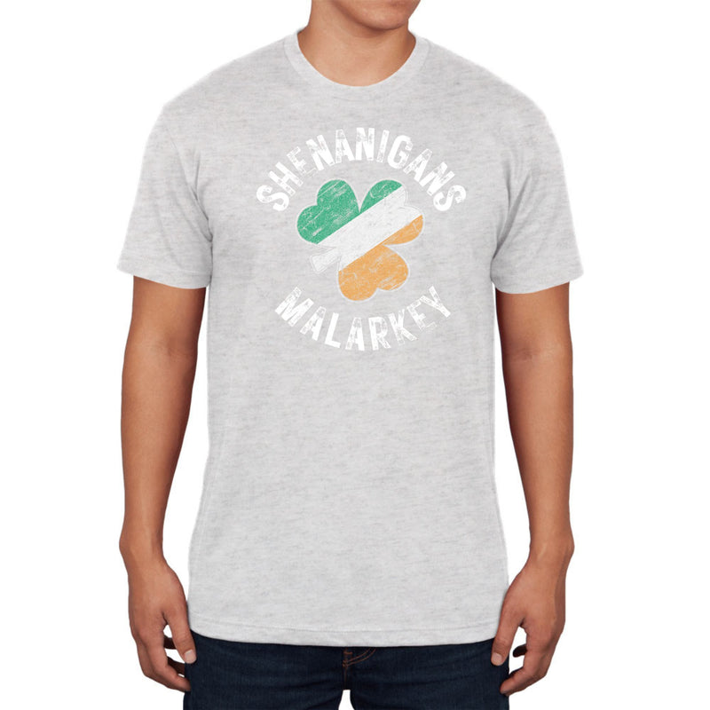 St Patricks Day Shenanigans Malarkey Distressed Irish Flag Clover Mens Tri-Blend T Shirt Men's T-Shirts Oldglory.com SM Premium Heather 