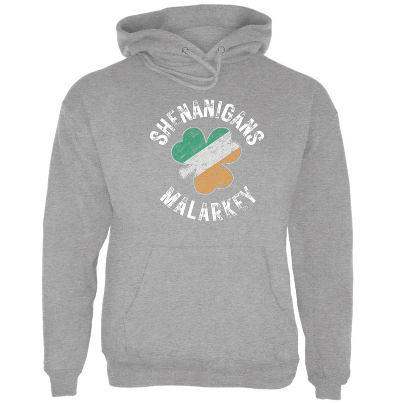 St Patricks Day Shenanigans Malarkey Distressed Irish Flag Clover Mens Pullover Hoodie Men's Hoodies Oldglory.com SM Sport Grey 