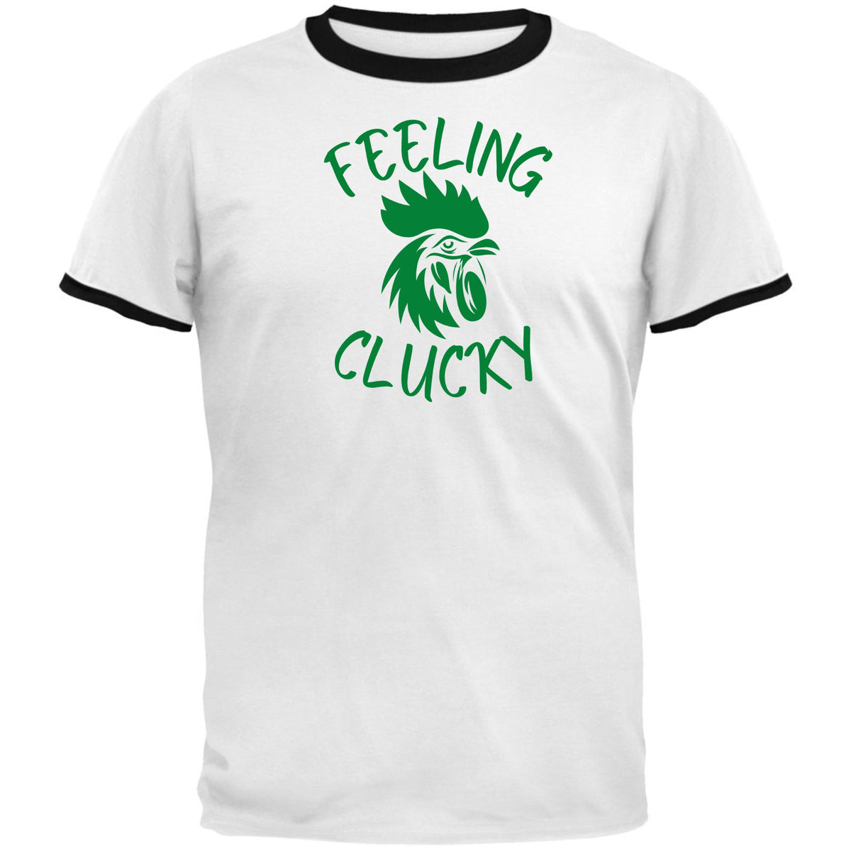 St Patricks Day Feeling Clucky Mens Ringer T Shirt Men's T-Shirts Oldglory.com SM White-Black 