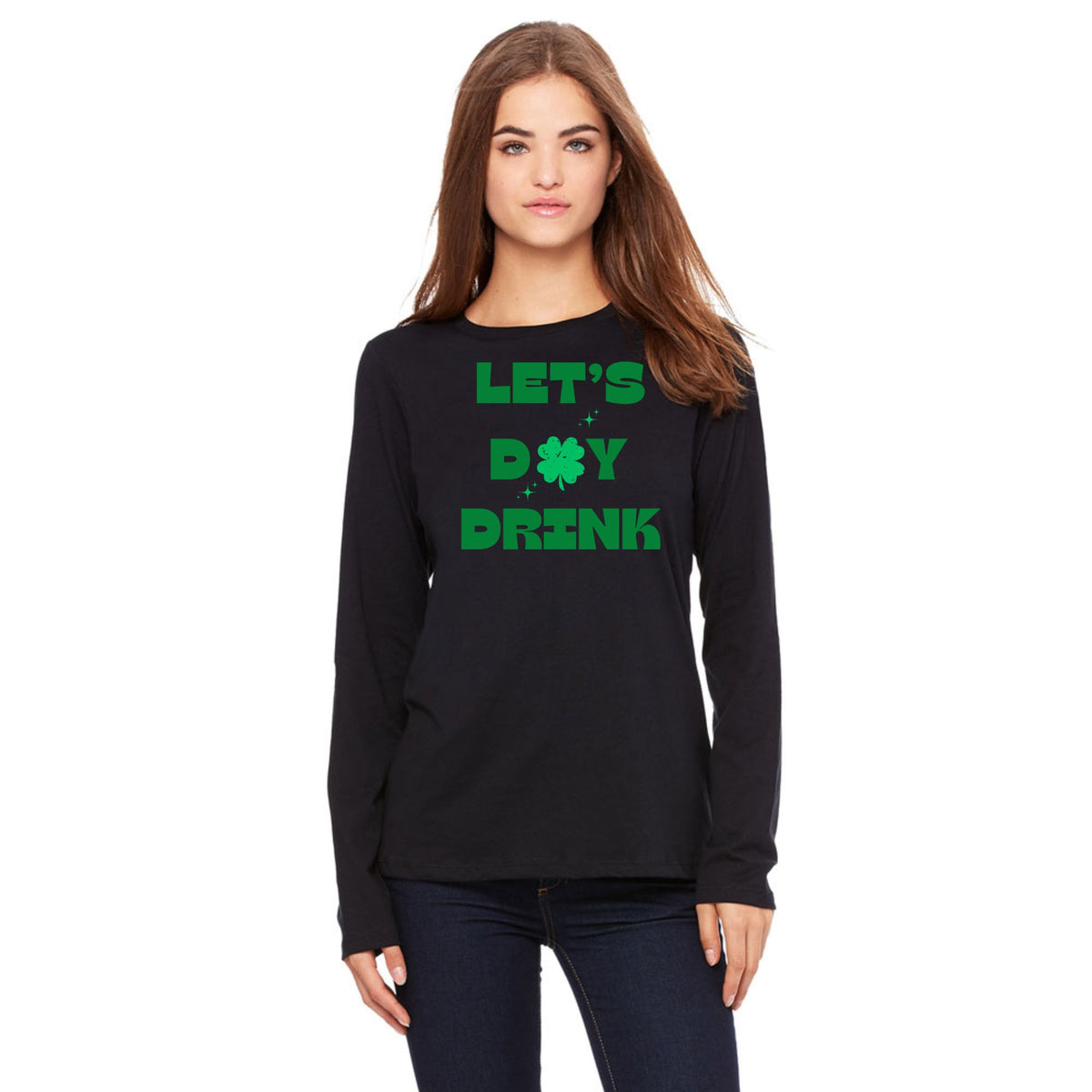 St Patricks Day Lets Day Drink Womens Long Sleeve T Shirt Women's Long Sleeves Oldglory.com SM Black 