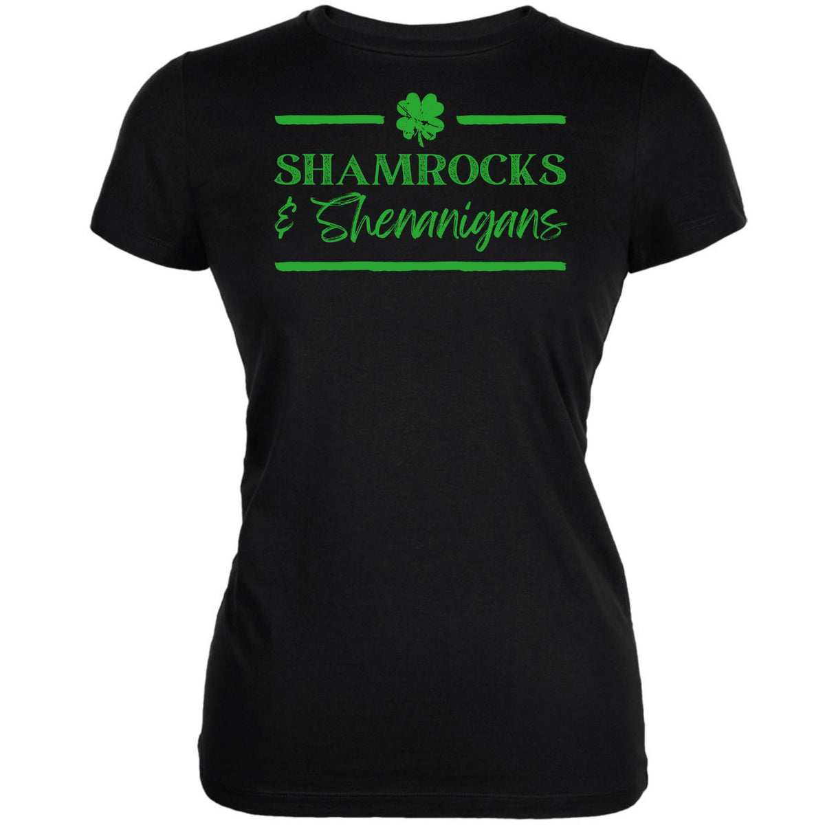 St Patricks Day Shamrock and Shenanigans Juniors Soft T Shirt Juniors T-Shirts Oldglory.com SM Black 