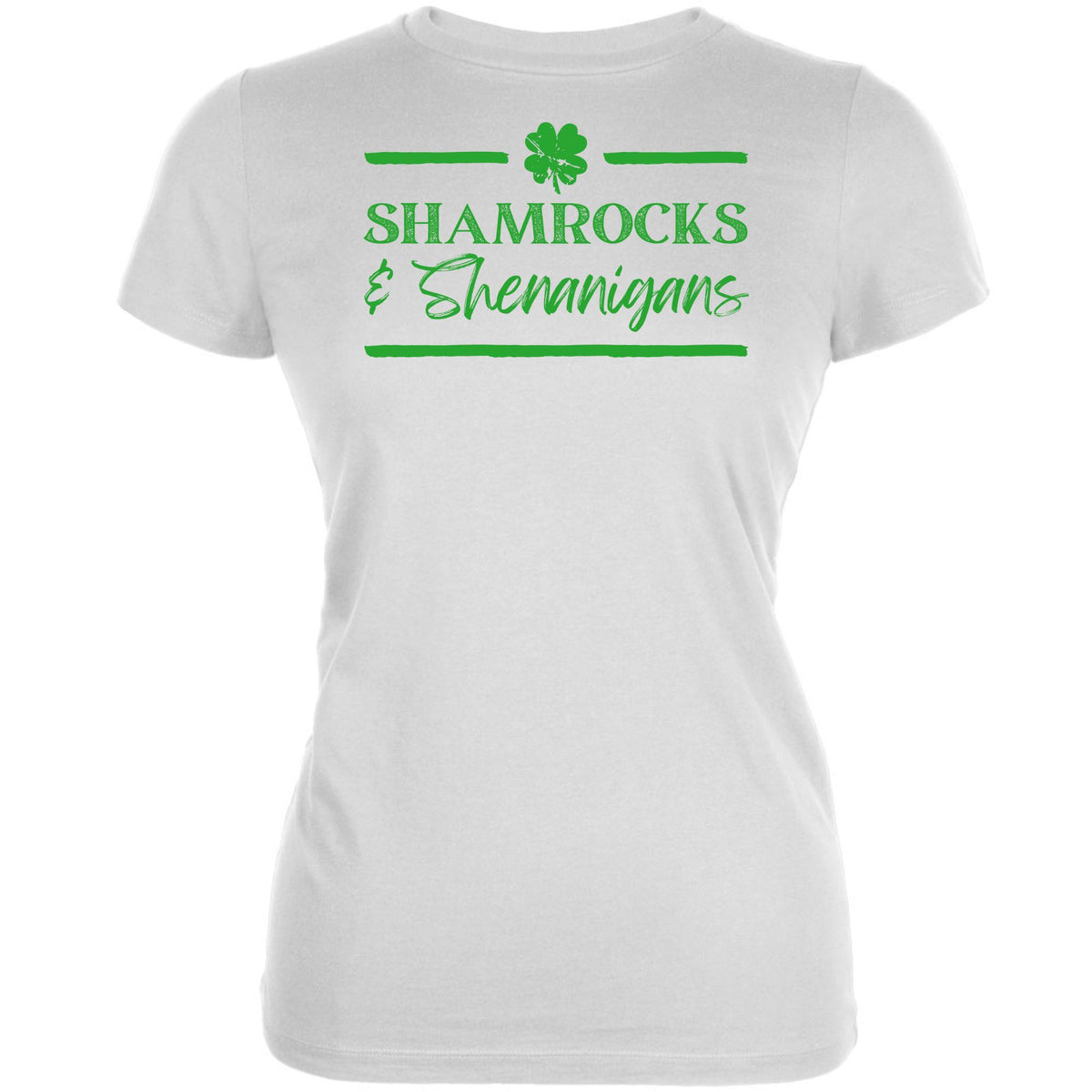 St Patricks Day Shamrock and Shenanigans Juniors Soft T Shirt Juniors T-Shirts Oldglory.com SM White 