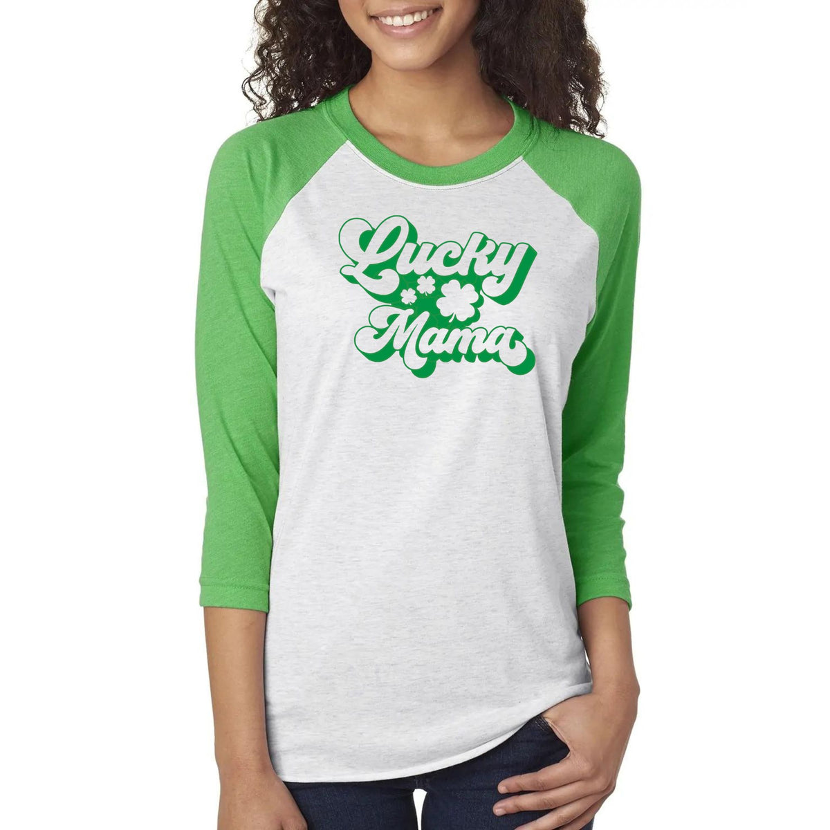 St Patricks Day Lucky Mama Unisex Raglan Baseball Tee Men's Raglans Oldglory.com SM Heather Grey-Green 