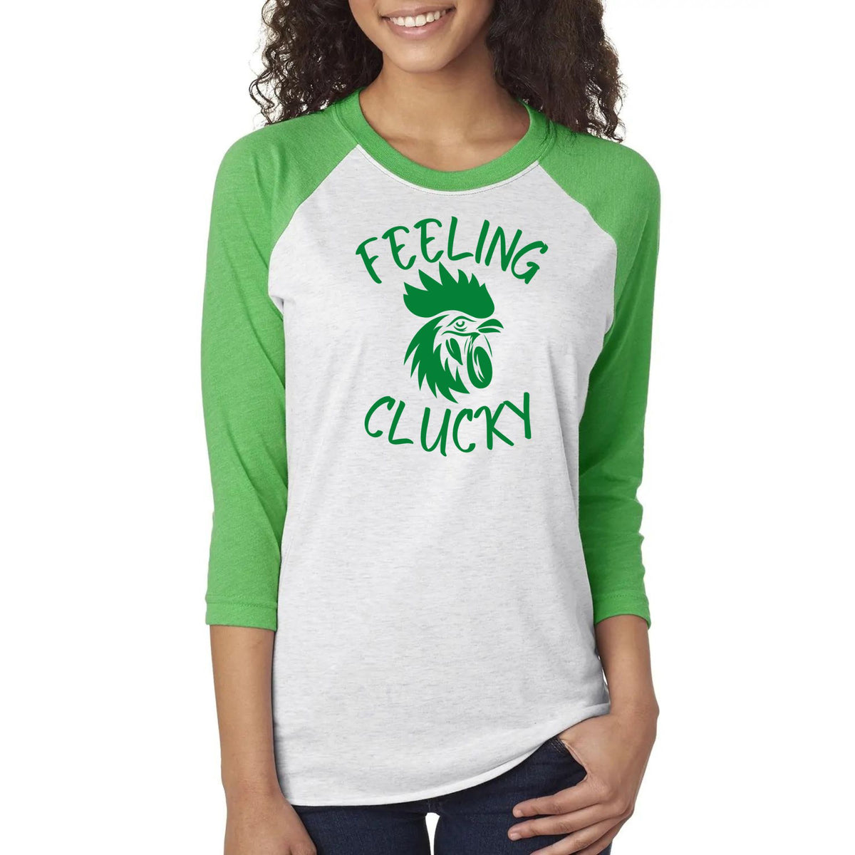 St Patricks Day Feeling Clucky Unisex Raglan Baseball Tee Men's Raglans Oldglory.com SM Heather Grey-Green 