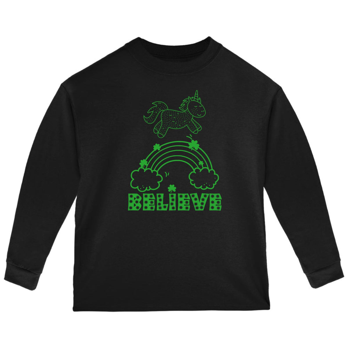 St Patricks Day Shamrock Rainbow Unicorn Believer Toddler Long Sleeve T Shirt Toddler Long Sleeves Oldglory.com 2T Black 