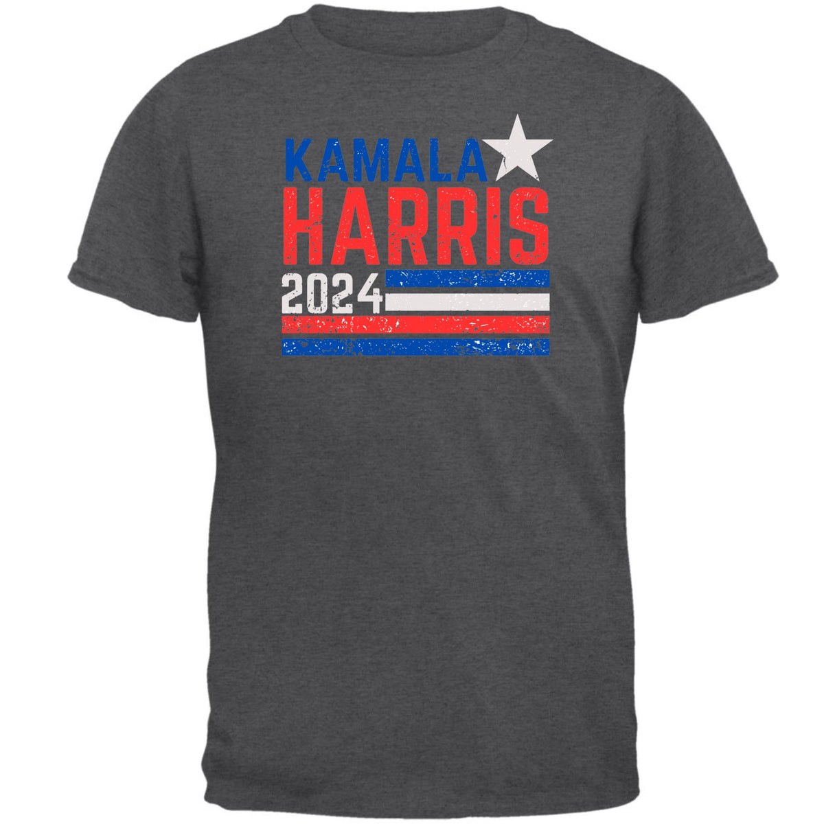 Election 2024 Kamala Harris Distressed Splattered Paint Flag Mens T Shirt Men's T-Shirts Oldglory.com SM Dark Grey Heather 