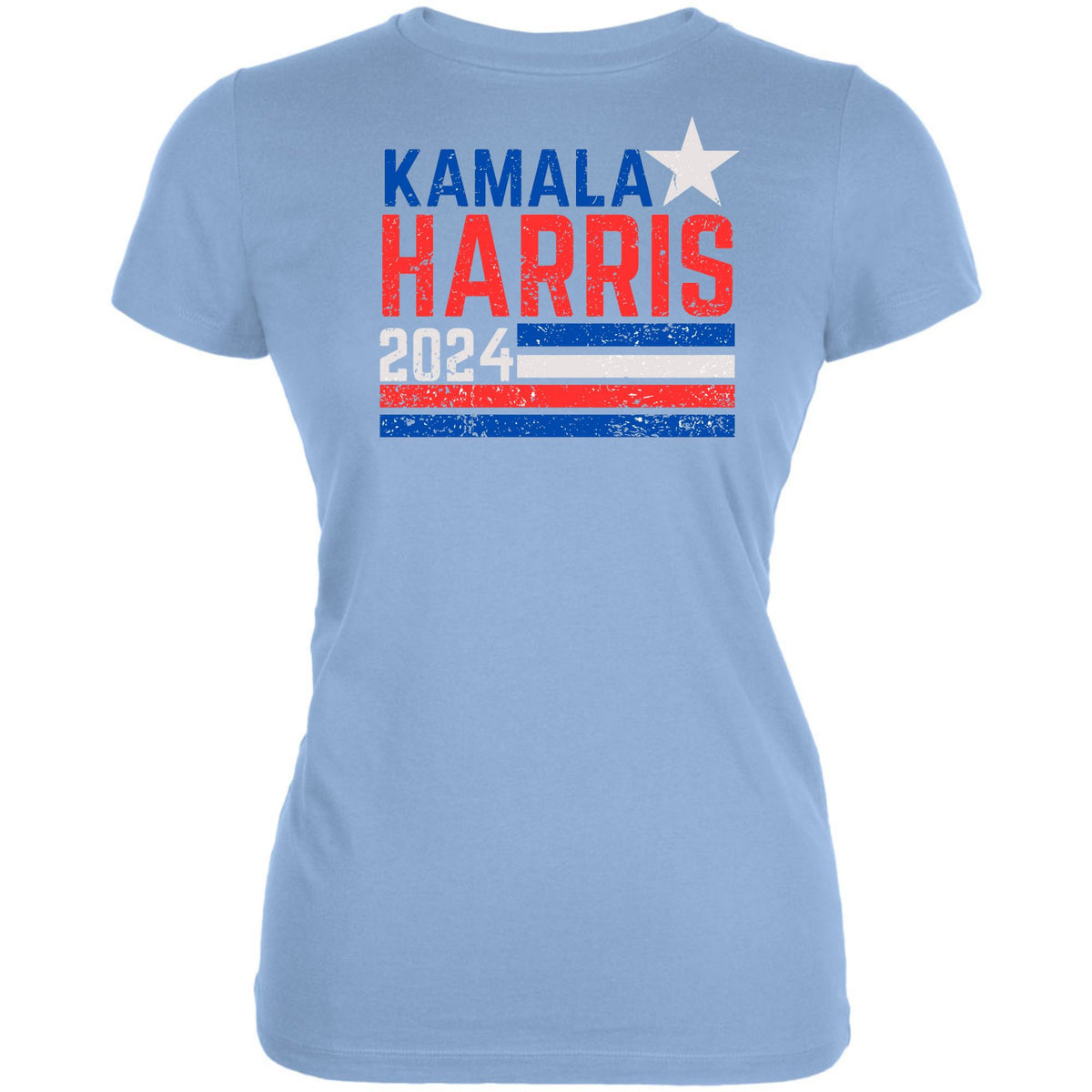 Election 2024 Kamala Harris Distressed Splattered Paint Flag Juniors T Shirt Juniors T-Shirts Oldglory.com SM Baby Blue 