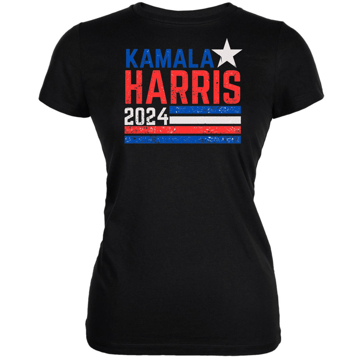 Election 2024 Kamala Harris Distressed Splattered Paint Flag Juniors T Shirt Juniors T-Shirts Oldglory.com SM Black 