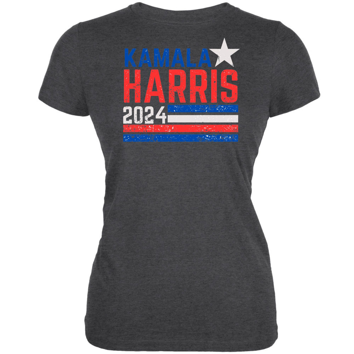 Election 2024 Kamala Harris Distressed Splattered Paint Flag Juniors T Shirt Juniors T-Shirts Oldglory.com SM Dark Heather 