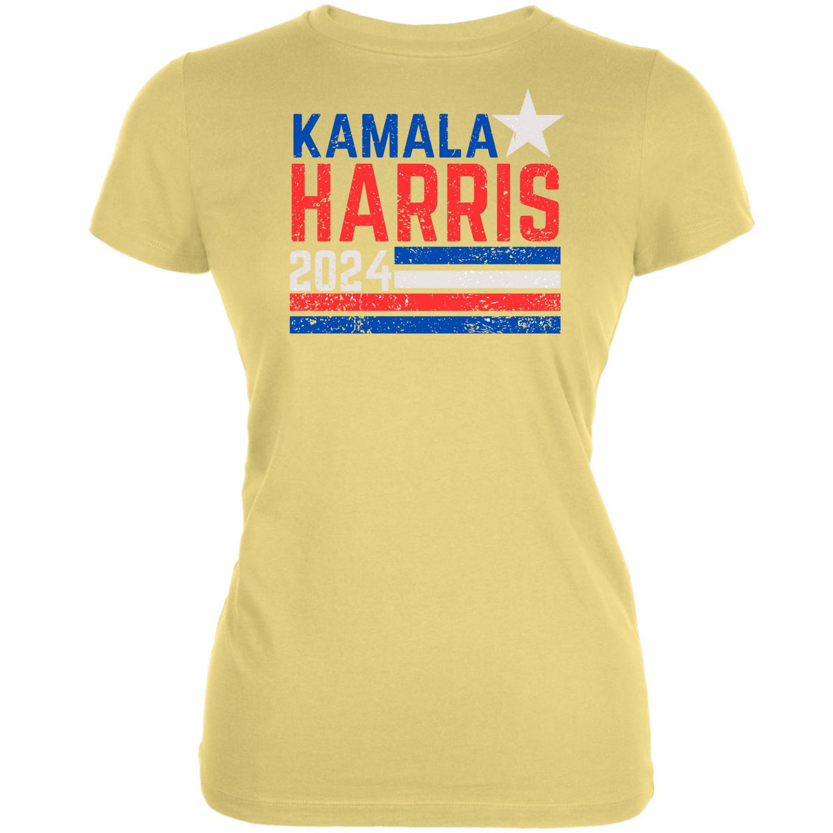 Election 2024 Kamala Harris Distressed Splattered Paint Flag Juniors T Shirt Juniors T-Shirts Oldglory.com SM Yellow 