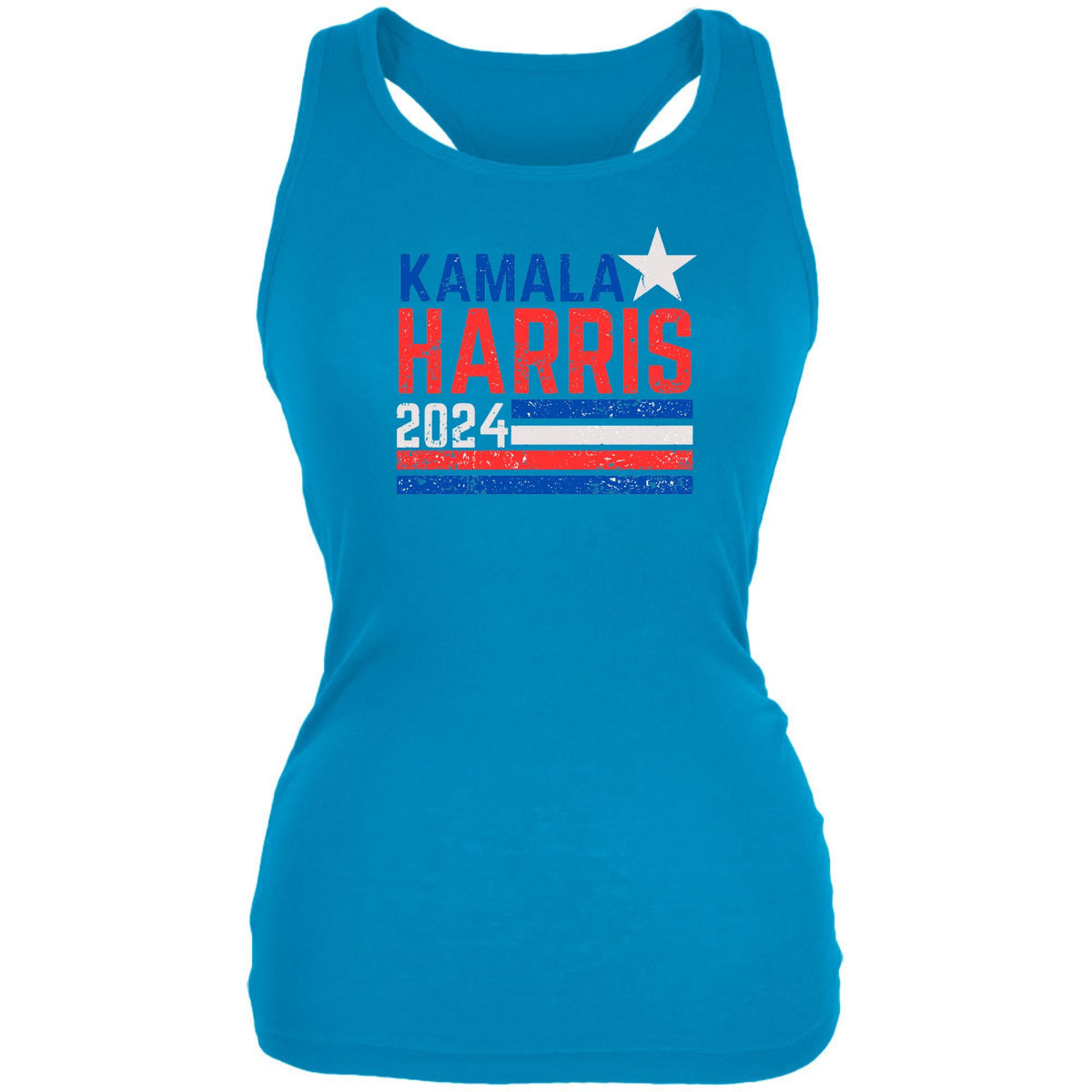 Election 2024 Kamala Harris Distressed Splattered Paint Flag Juniors Tank Top Juniors Tank Tops Oldglory.com SM Turqoiuse 