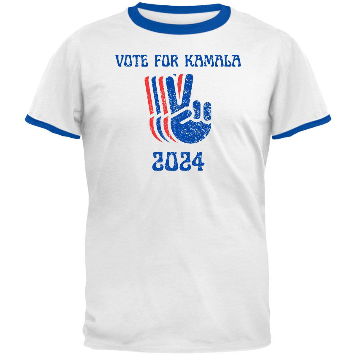 Election 2024 Kamala Harris Patriotic Peace Hands Vote For Kamala Mens Ringer T Shirt Men's T-Shirts Oldglory.com SM White-Royal 