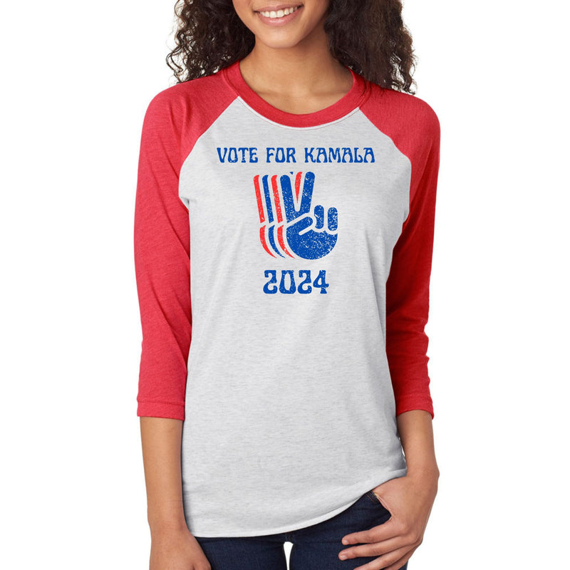 Election 2024 Kamala Harris Patriotic Peace Hands Vote For Kamala Raglan Baseball Tee Men's Raglans Oldglory.com SM White-Red 