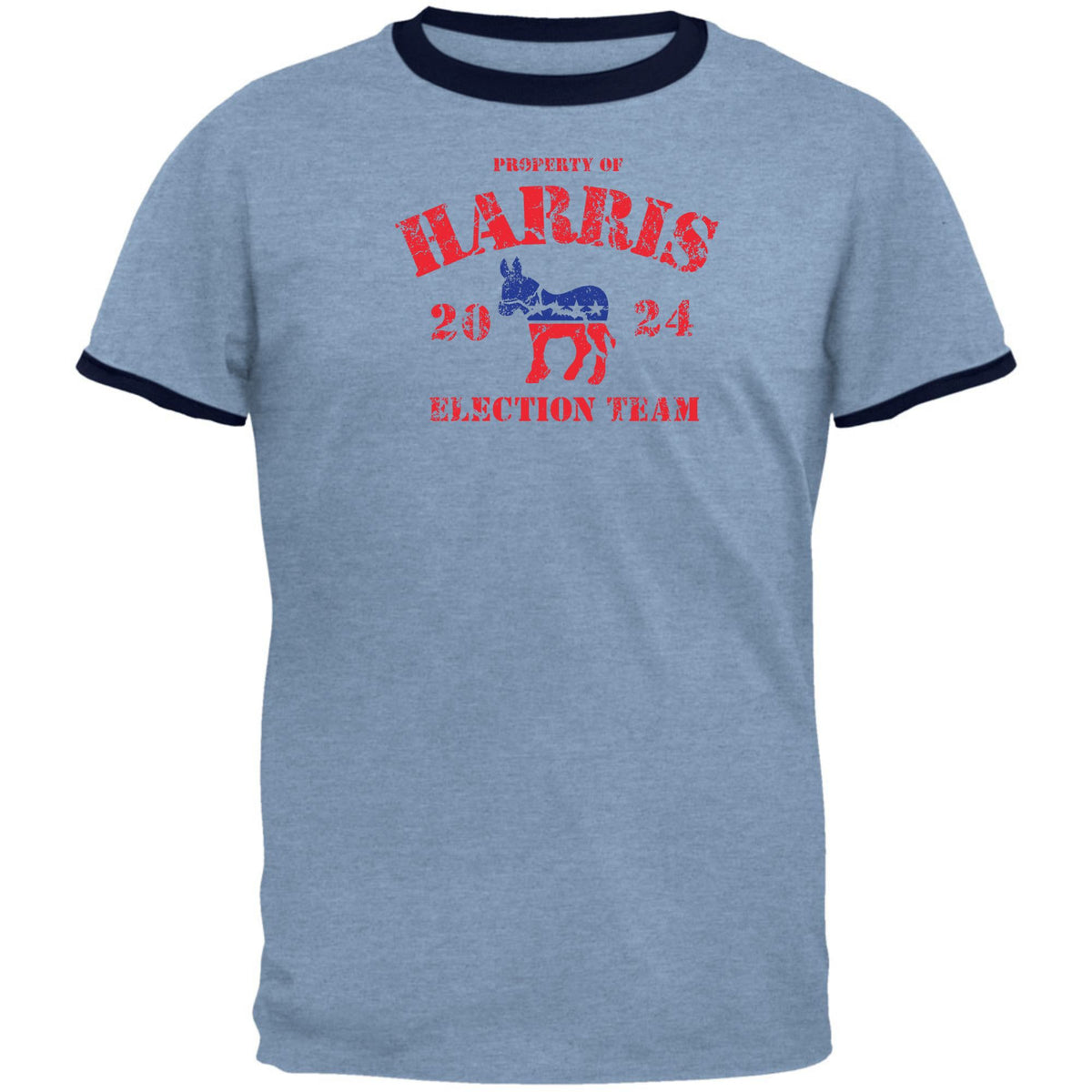 Election 2024 Property of Harris Election 2024 Mens Ringer T Shirt Men's T-Shirts Oldglory.com SM Light Blue-Navy 