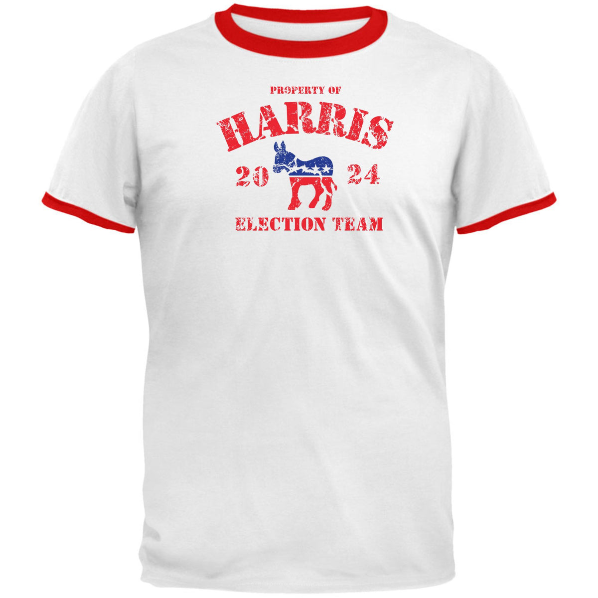 Election 2024 Property of Harris Election 2024 Mens Ringer T Shirt Men's T-Shirts Oldglory.com SM White-Red 