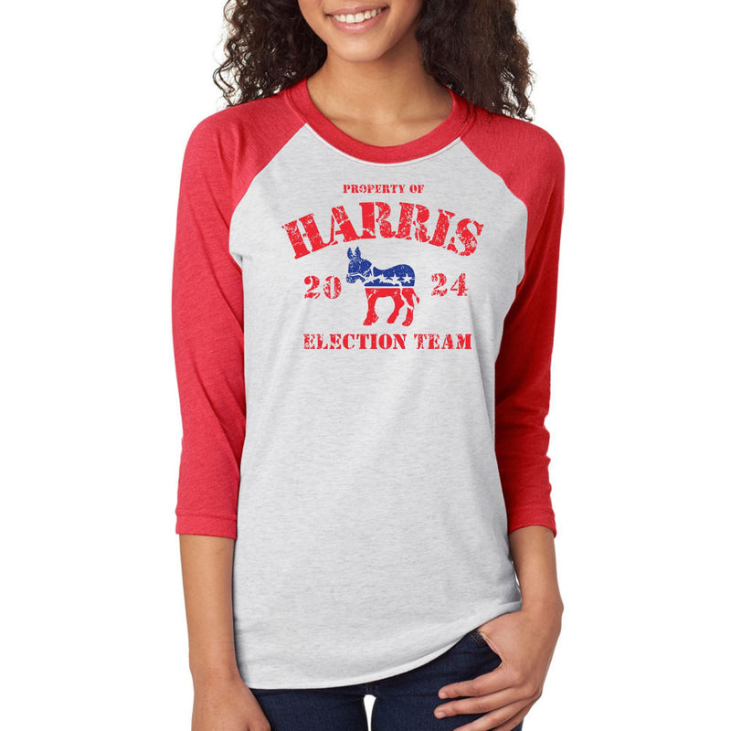 Election 2024 Property of Harris Election 2024 Raglan Baseball Tee Men's Raglans Oldglory.com SM White-Red 