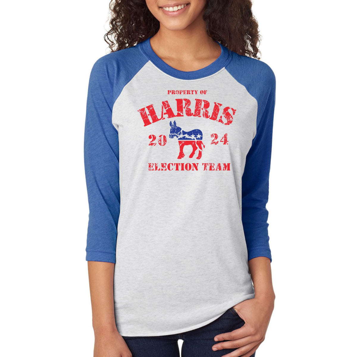 Election 2024 Property of Harris Election 2024 Raglan Baseball Tee Men's Raglans Oldglory.com SM White-Royal 