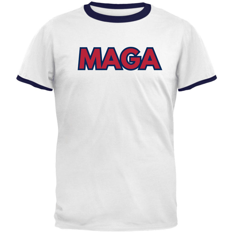 MAGA Donald Trump 47 Vintage Baseball Style Mens Ringer T Shirt Men's T-Shirts Oldglory.com SM White-Navy 