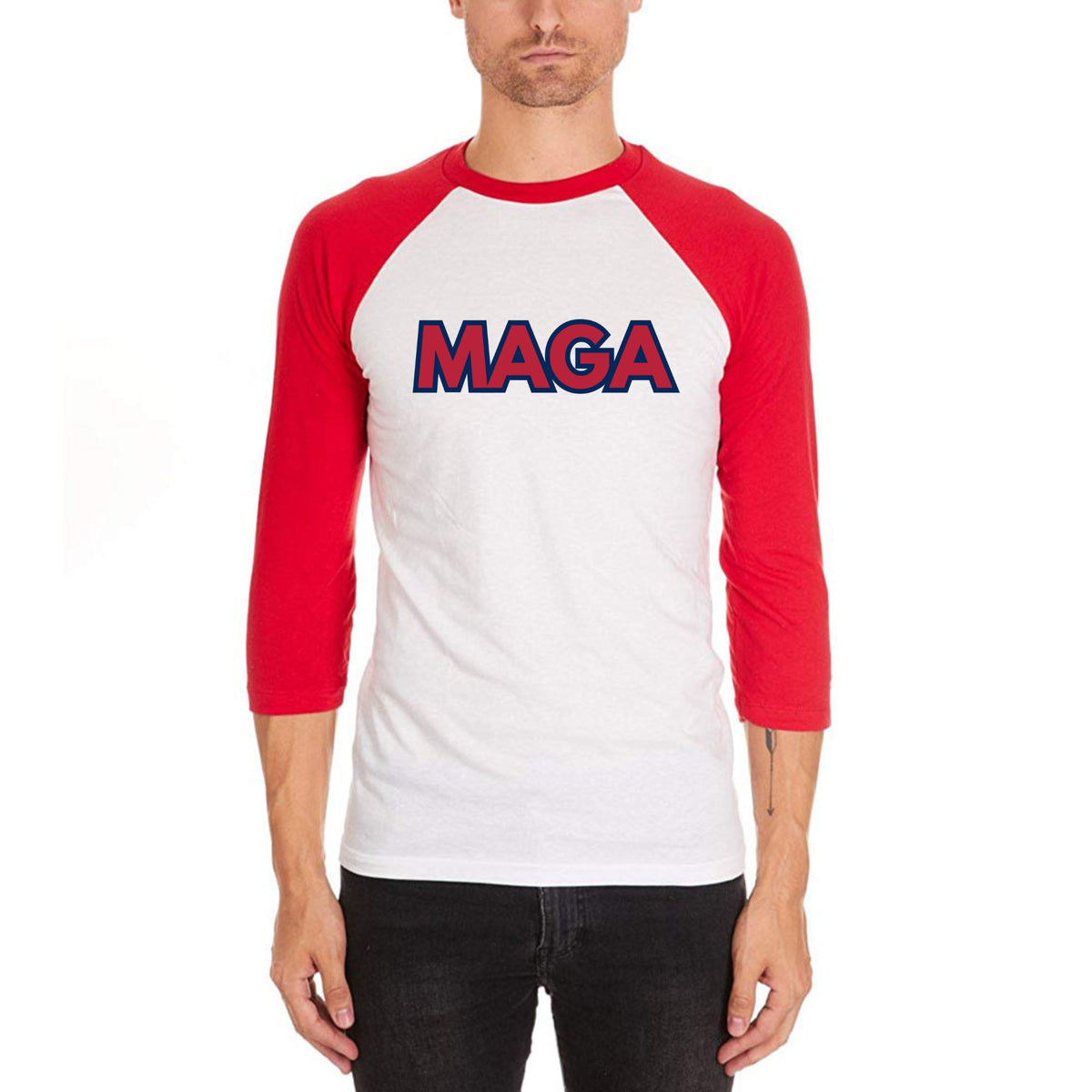 MAGA Donald Trump 47 Vintage Baseball Style Raglan Baseball Tee Men's T-Shirts Oldglory.com SM White-Red 