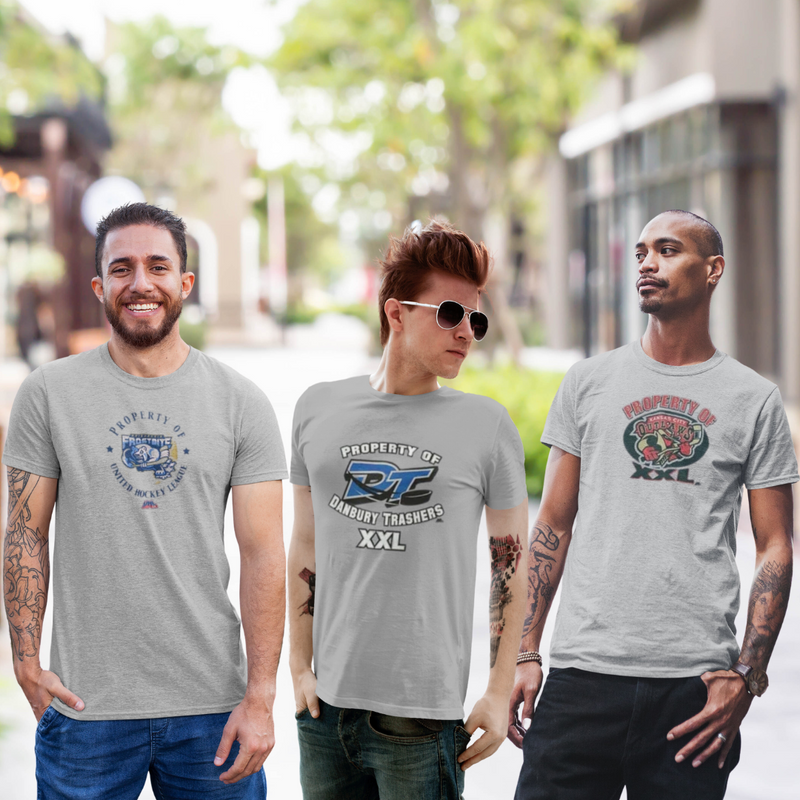 Danbury Trashers United Hockey League UHL Property Of Logo Collection 3 Piece Mens T Shirt Combo Gift Pack Men's T-Shirts Oldglory.com