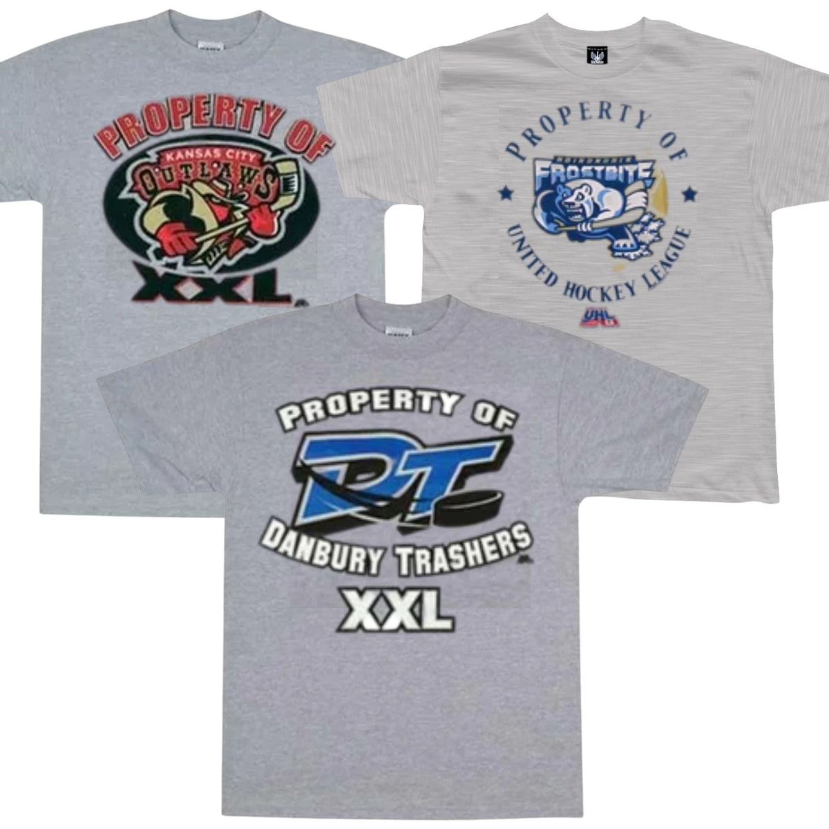 Danbury Trashers United Hockey League UHL Property Of Logo Collection 3 Piece Mens T Shirt Combo Gift Pack Men's T-Shirts Oldglory.com