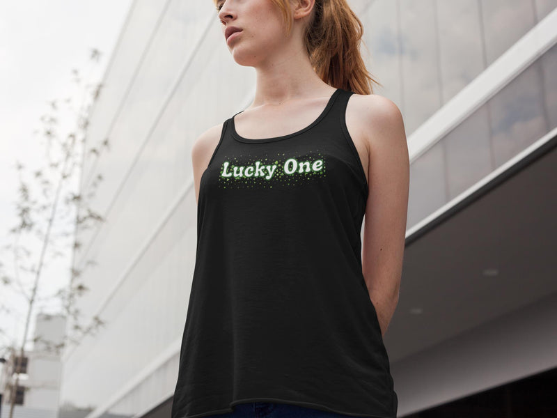 St. Patricks Day Clover Filled Lucky One Juniors Womens Racerback Tank Top Juniors Tank Tops Oldglory.com