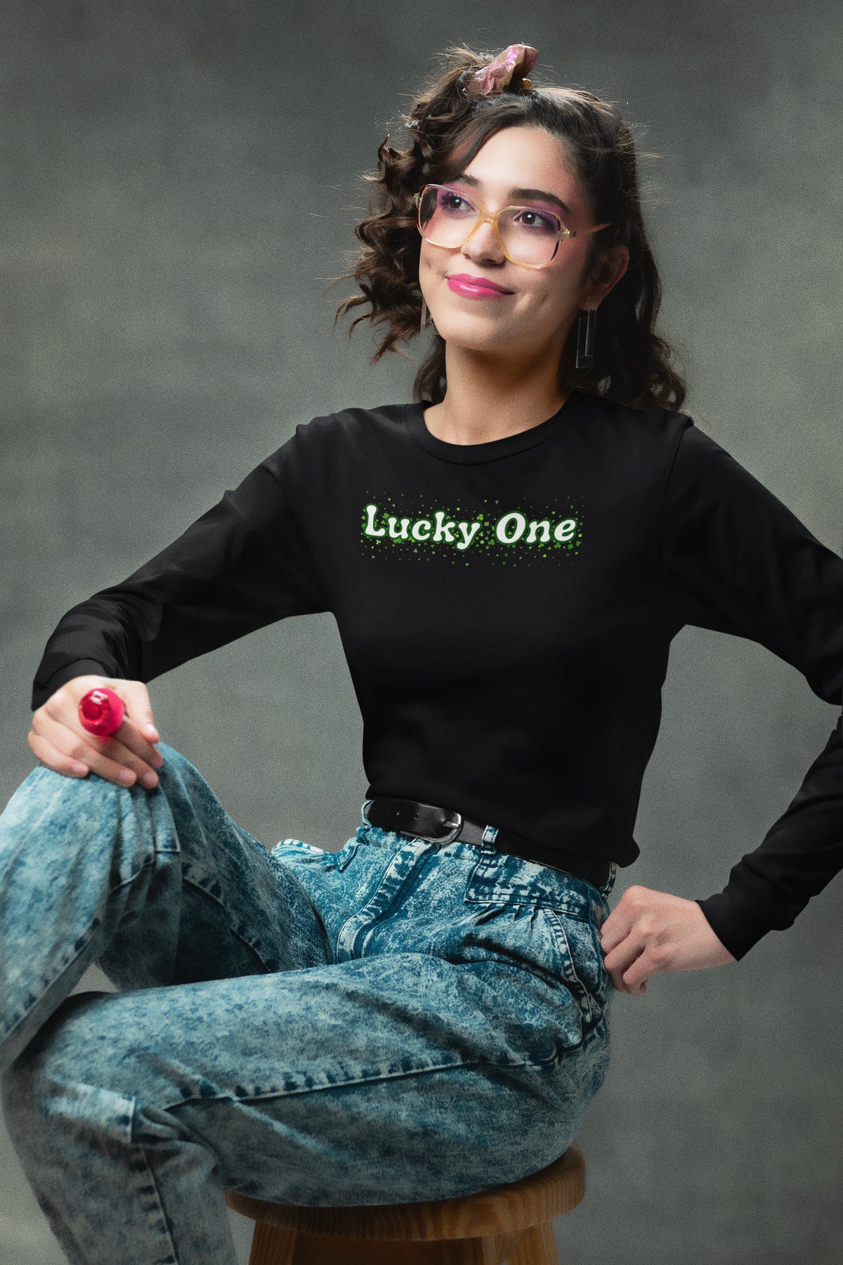 St. Patricks Day Clover Filled Lucky One Womens Long Sleeve T Shirt Women's Long Sleeves Oldglory.com