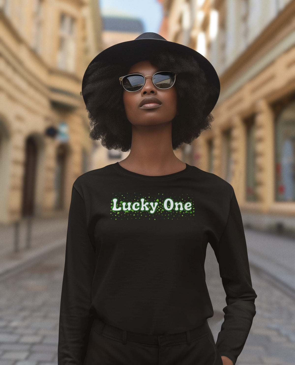 St. Patricks Day Clover Filled Lucky One Womens Long Sleeve T Shirt Women's Long Sleeves Oldglory.com