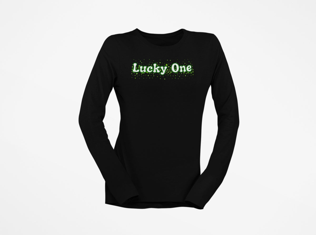 St. Patricks Day Clover Filled Lucky One Womens Long Sleeve T Shirt Women's Long Sleeves Oldglory.com