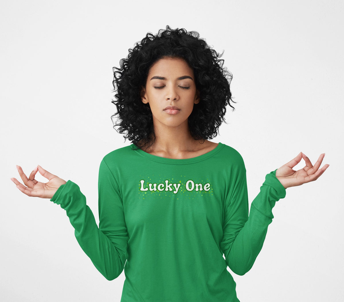 St. Patricks Day Clover Filled Lucky One Womens Long Sleeve T Shirt Women's Long Sleeves Oldglory.com