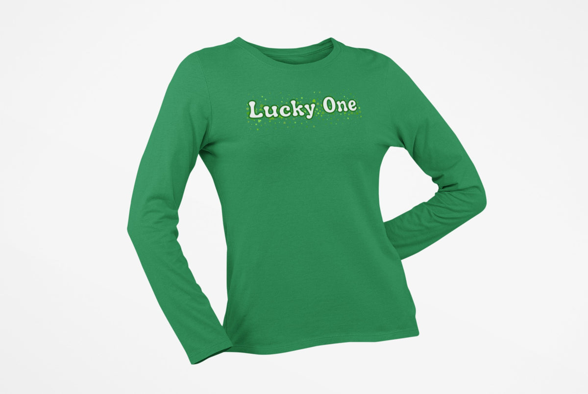 St. Patricks Day Clover Filled Lucky One Womens Long Sleeve T Shirt Women's Long Sleeves Oldglory.com