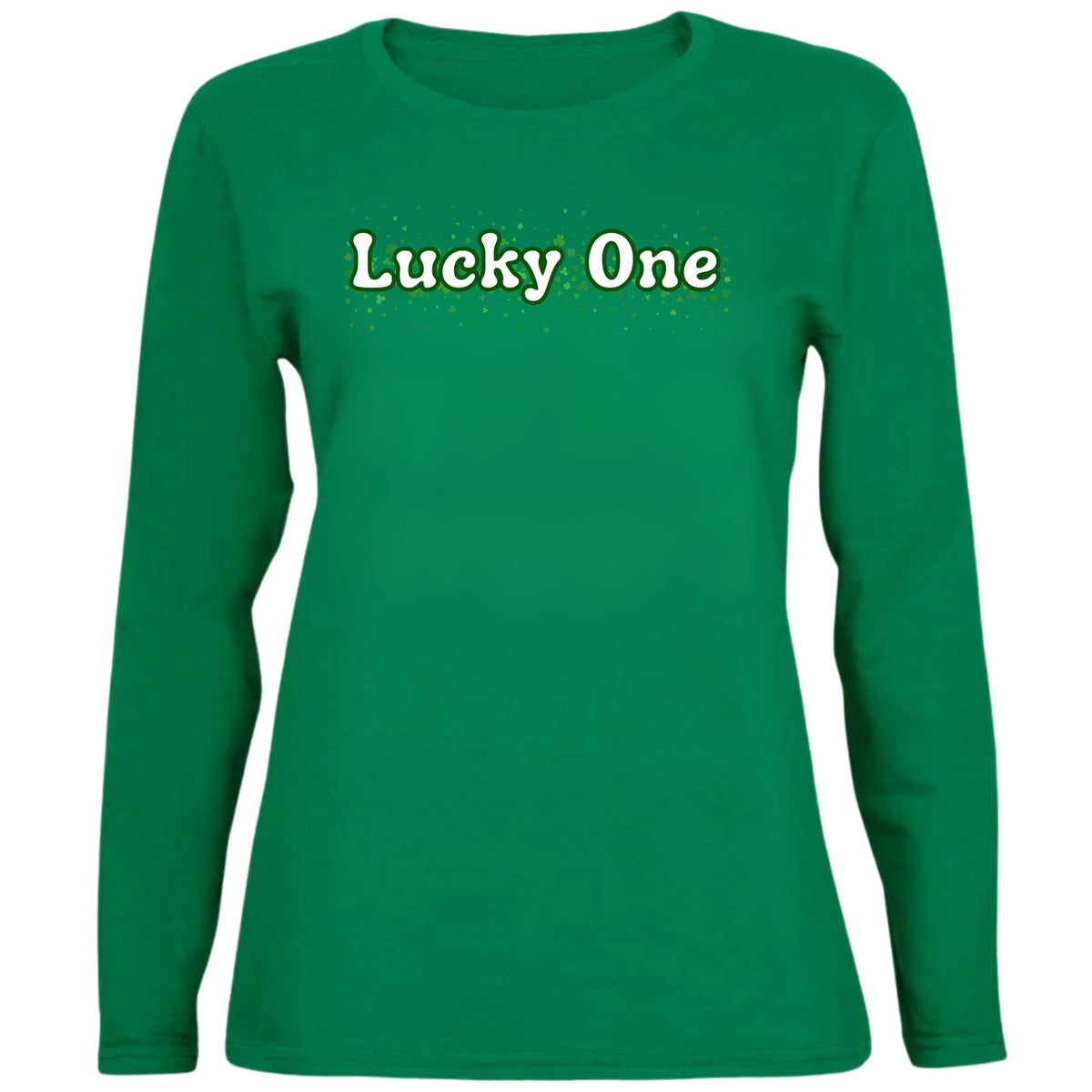 St. Patricks Day Clover Filled Lucky One Womens Long Sleeve T Shirt Women's Long Sleeves Oldglory.com SM Green