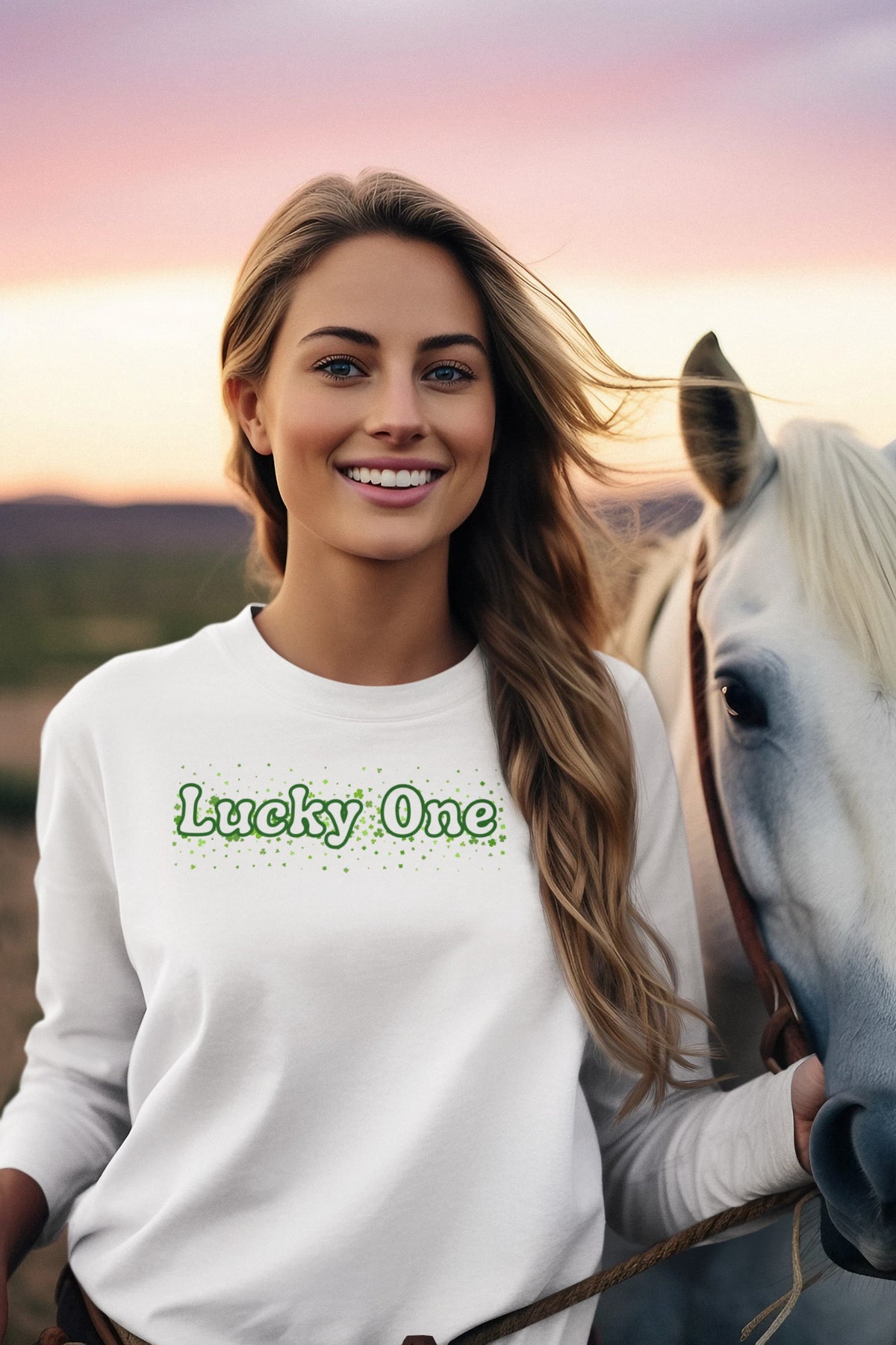 St. Patricks Day Clover Filled Lucky One Womens Long Sleeve T Shirt Women's Long Sleeves Oldglory.com