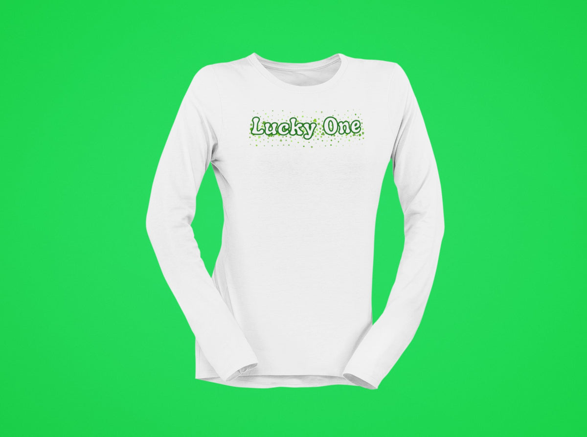 St. Patricks Day Clover Filled Lucky One Womens Long Sleeve T Shirt Women's Long Sleeves Oldglory.com