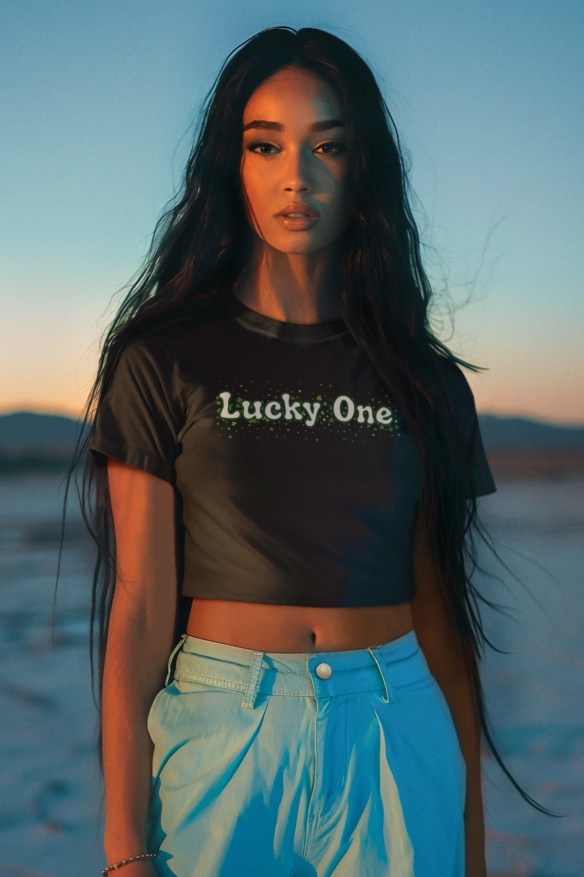 St. Patricks Day Clover Filled Lucky One Juniors Womens Crop Top T Shirt Juniors Crop T-Shirts Oldglory.com