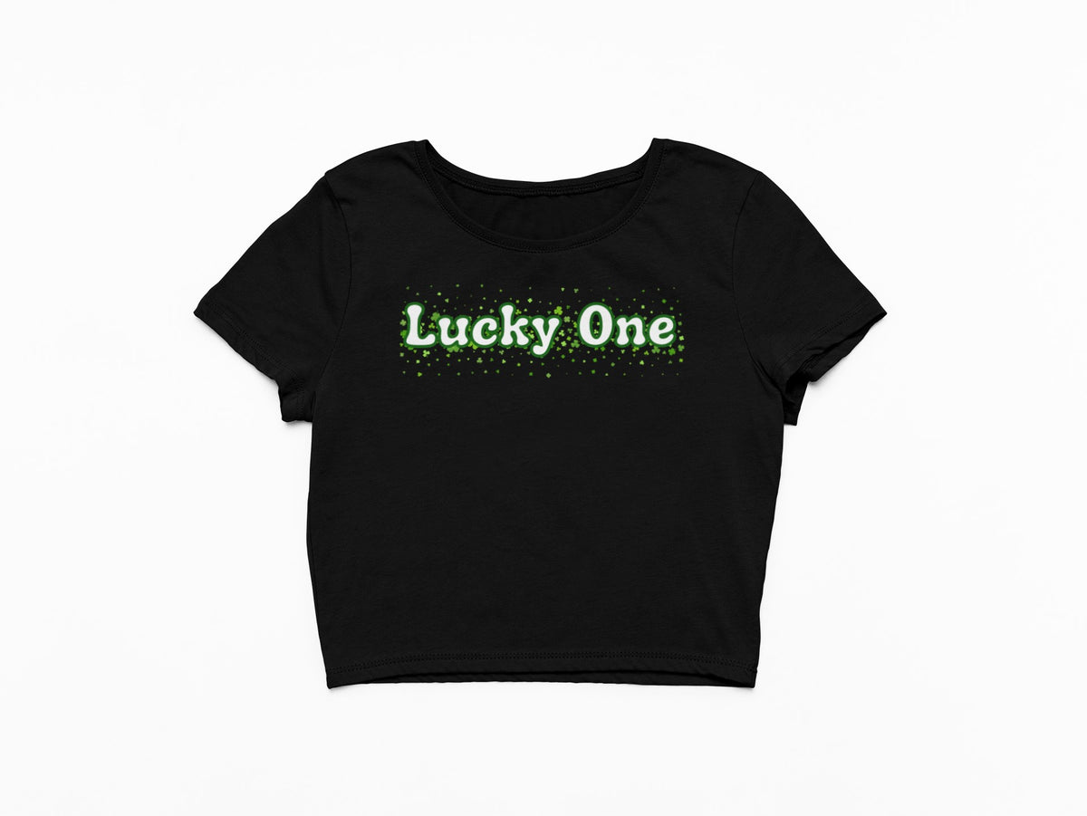 St. Patricks Day Clover Filled Lucky One Juniors Womens Crop Top T Shirt Juniors Crop T-Shirts Oldglory.com