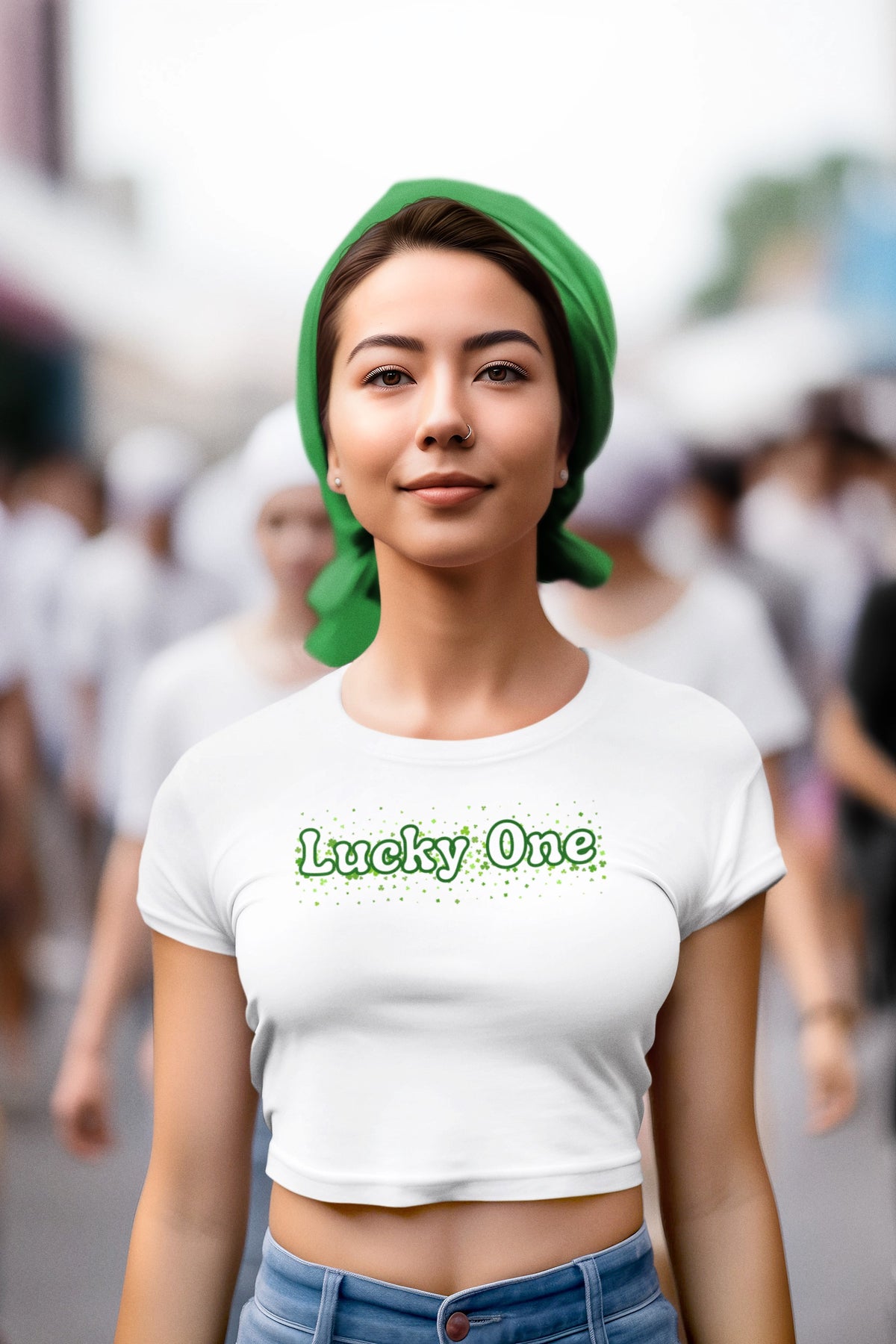 St. Patricks Day Clover Filled Lucky One Juniors Womens Crop Top T Shirt Juniors Crop T-Shirts Oldglory.com