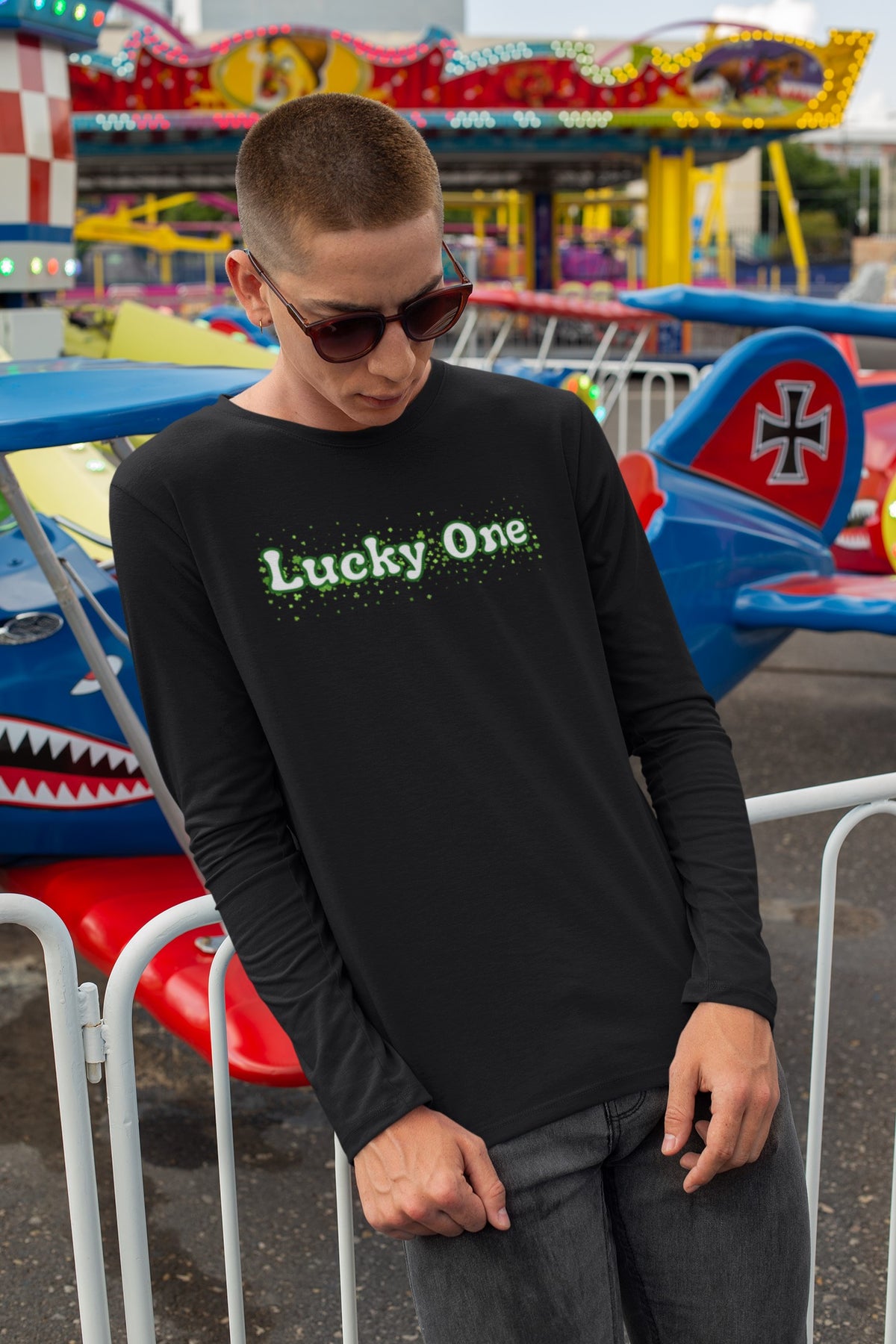 St. Patricks Day Clover Filled Lucky One Mens Long Sleeve T Shirt Men's Long Sleeves Oldglory.com