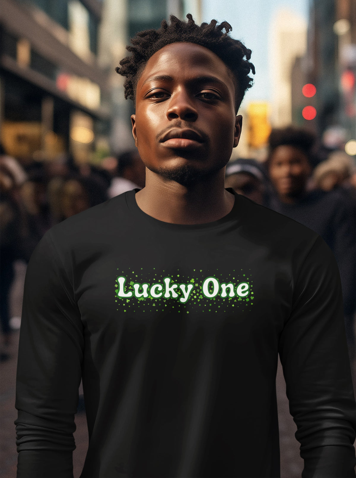 St. Patricks Day Clover Filled Lucky One Mens Long Sleeve T Shirt Men's Long Sleeves Oldglory.com