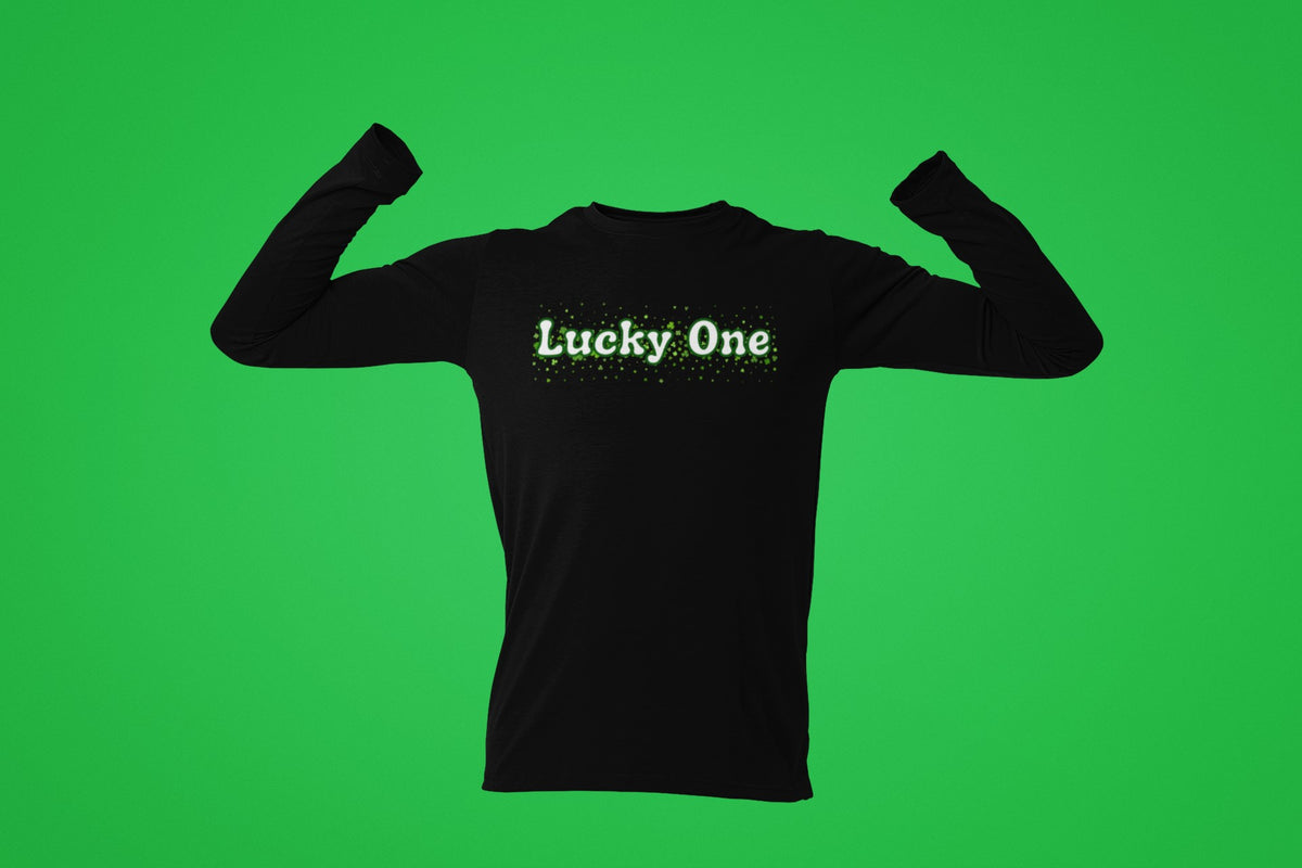 St. Patricks Day Clover Filled Lucky One Mens Long Sleeve T Shirt Men's Long Sleeves Oldglory.com