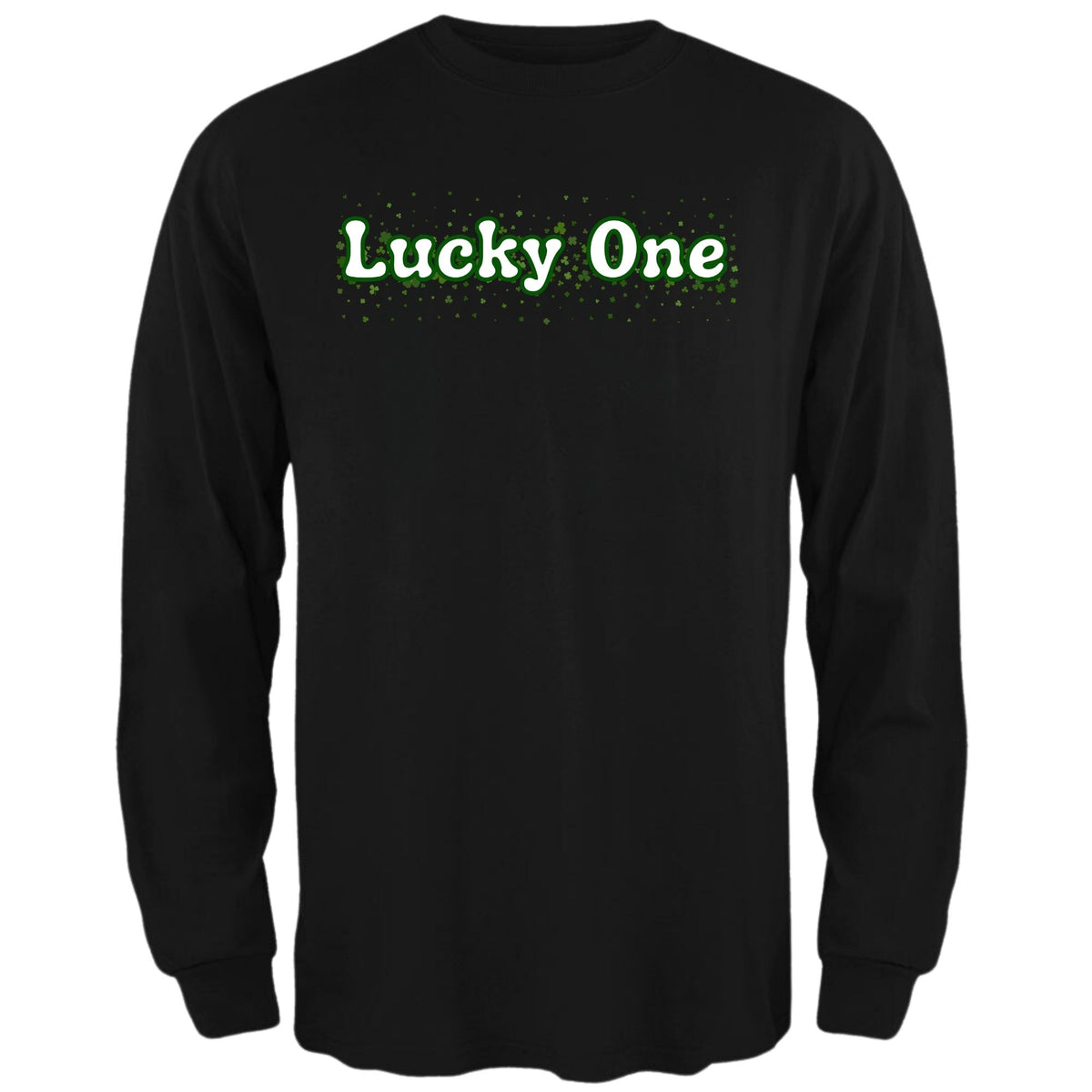 St. Patricks Day Clover Filled Lucky One Mens Long Sleeve T Shirt Men's Long Sleeves Oldglory.com SM Black