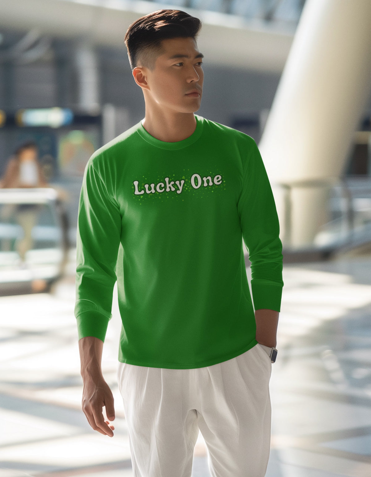 St. Patricks Day Clover Filled Lucky One Mens Long Sleeve T Shirt Men's Long Sleeves Oldglory.com