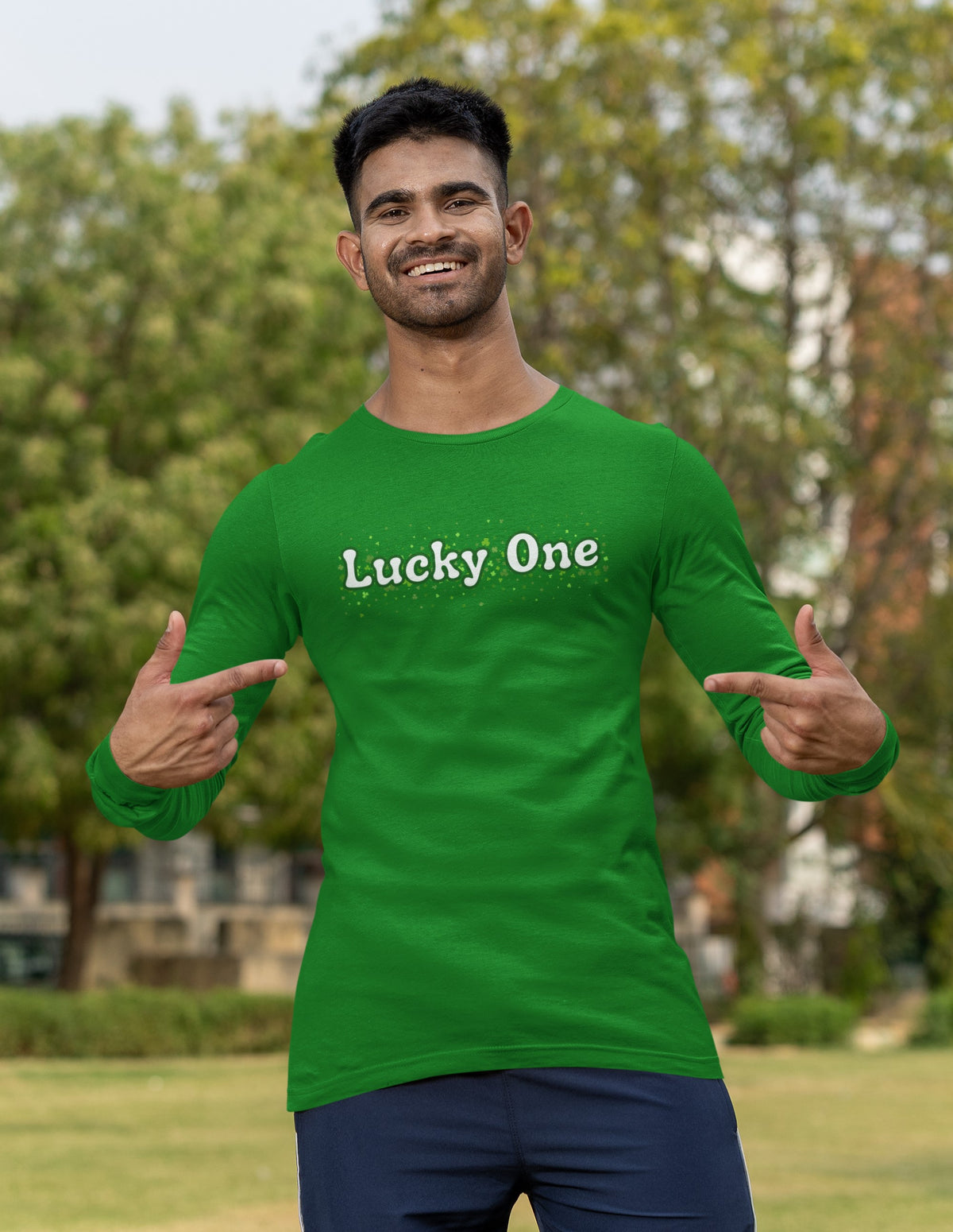 St. Patricks Day Clover Filled Lucky One Mens Long Sleeve T Shirt Men's Long Sleeves Oldglory.com