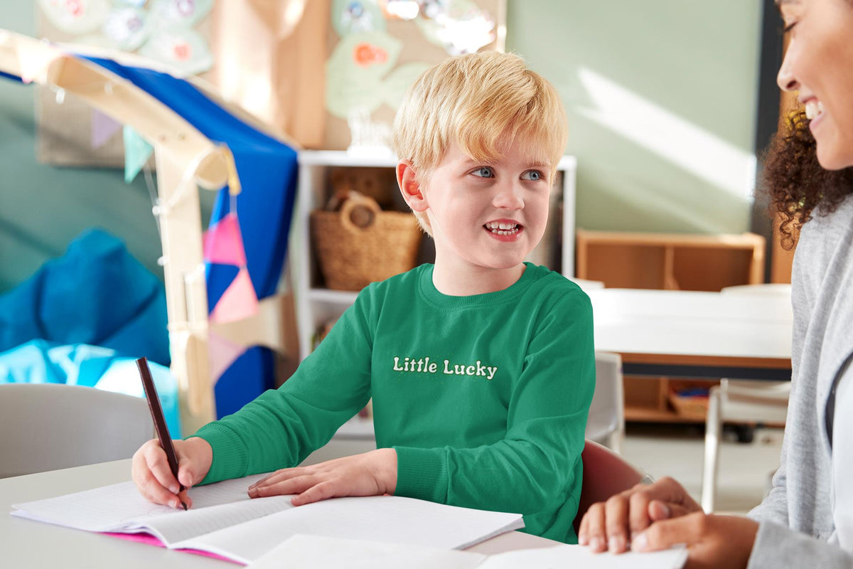 St. Patricks Day Clover Filled Little Lucky Toddlers Long Sleeve T Shirt Toddler Long Sleeves Oldglory.com