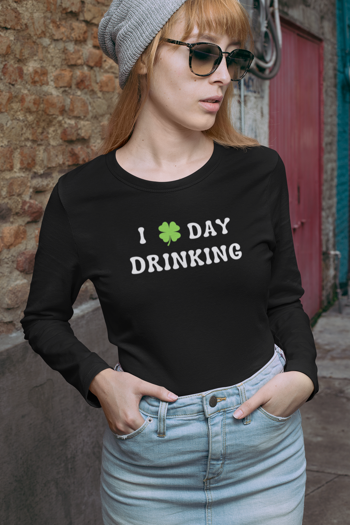 St. Patricks Day Festive I Love Day Drinking Shamrock Womens Long Sleeve T Shirt Women's Long Sleeves Oldglory.com